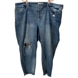 Torrid Jeans Womens 28 Plus Blue Straight High Rise Button Fly Distressed Cotton